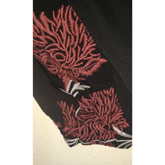 Daniel Rainn Top Blouse Womens LARGE BOHO Intricate Floral Embroidery Black - Picture 7 of 16